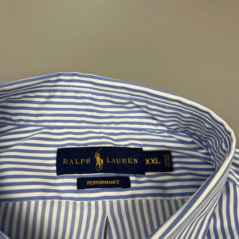 NWT Ralph Lauren Button Down Mens XXL Blue White Striped Performance Shirt - Picture 6 of 9